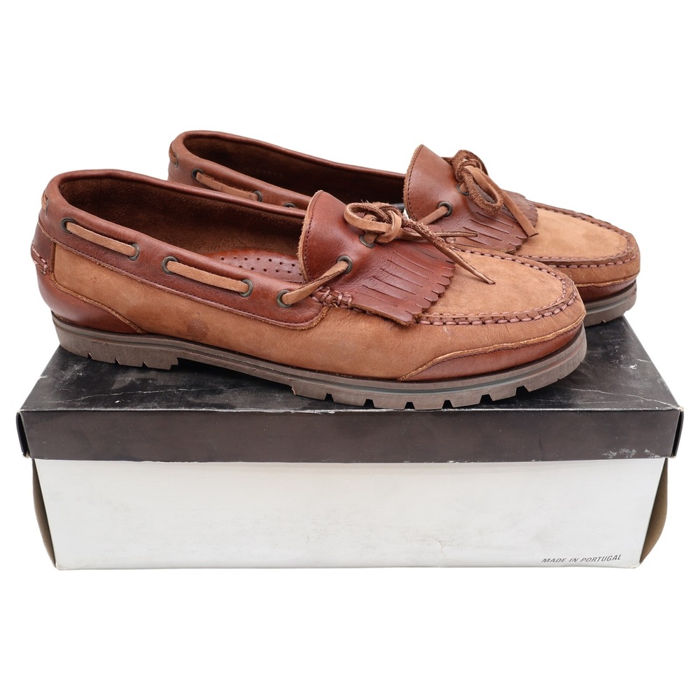 Barclay Kiltie Loafers Mens 12M Vintage Brown Leather Lug Sole Boat Shoes